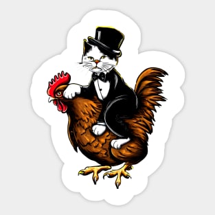 Tuxedo Cat on a Chicken Funny Sticker